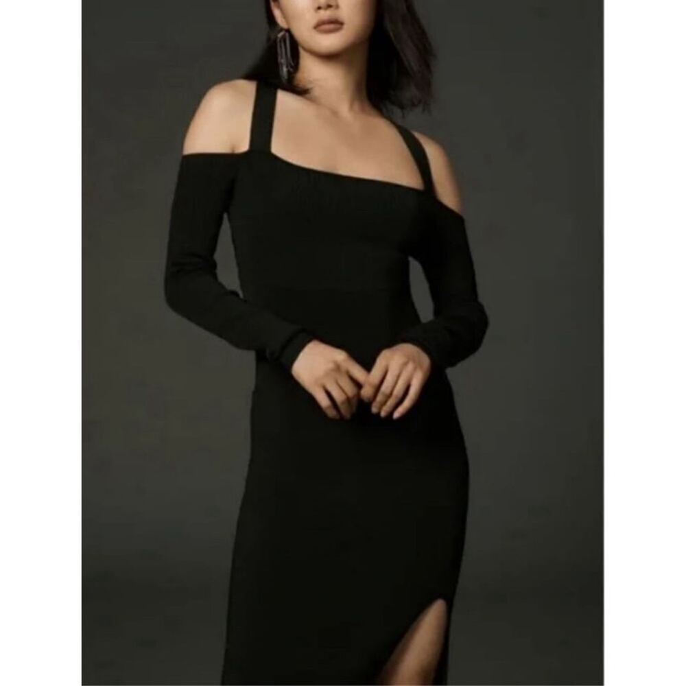 By Anthropologie Long-Sleeve Square-Neck Slim Knit Midi Dress Medium